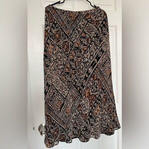 Kasper Boho Midi Skirt Size 8 – Brown & Black Geometric Print